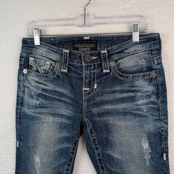 Big Star Liv Jeans Women's 28 Blue Straight Leg Distressed Stretch - Picture 3 of 9